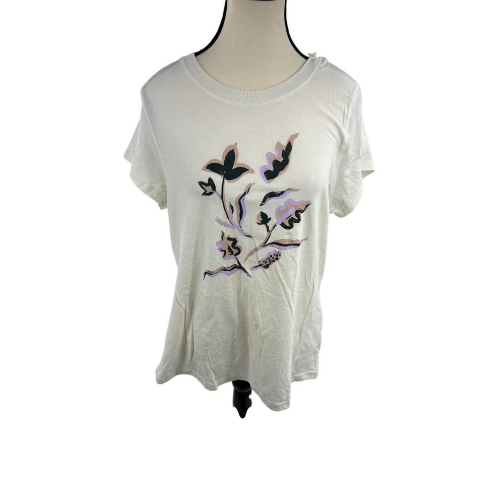 Universal Thread Womens Size L White Floral Graphic T Shirt Short Sleeve Top